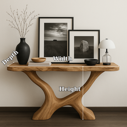 Handcrafted Solid Wood Console Table with Sculptural Base – Modern Organic Entryway Design Kitchnce