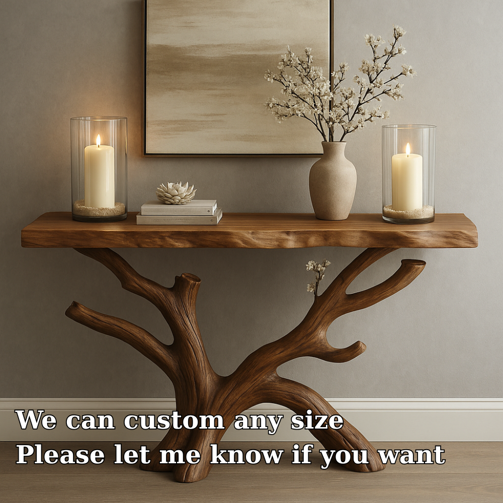 Handcrafted Solid Wood Console Table with Organic Tree Design – Modern Natural Home Décor Kitchnce