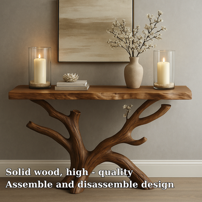 Handcrafted Solid Wood Console Table with Organic Tree Design – Modern Natural Home Décor Kitchnce