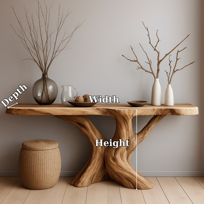 Handcrafted Solid Wood Console Table with Natural Tree Trunk Design – Organic Modern Furniture Kitchnce