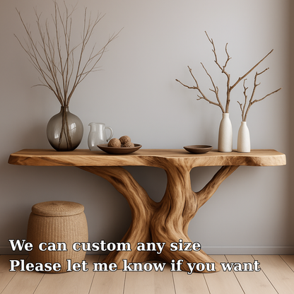 Handcrafted Solid Wood Console Table with Natural Tree Trunk Design – Organic Modern Furniture Kitchnce