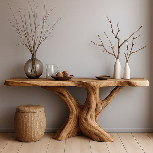 Handcrafted Solid Wood Console Table with Natural Tree Trunk Design – Organic Modern Furniture Kitchnce