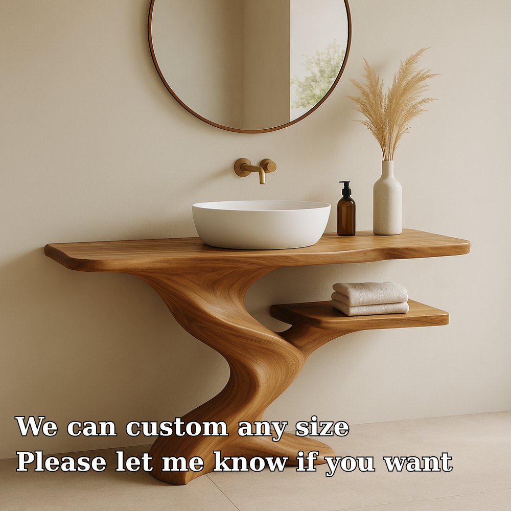 Handcrafted Solid Wood Bathroom Vanity with Organic Wave Design – Modern Minimalist Style Kitchnce