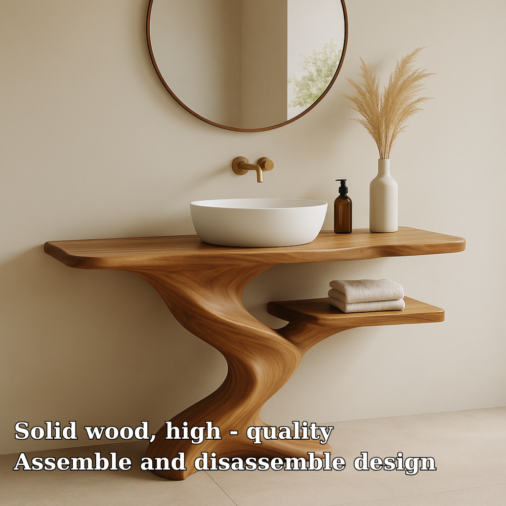 Handcrafted Solid Wood Bathroom Vanity with Organic Wave Design – Modern Minimalist Style Kitchnce