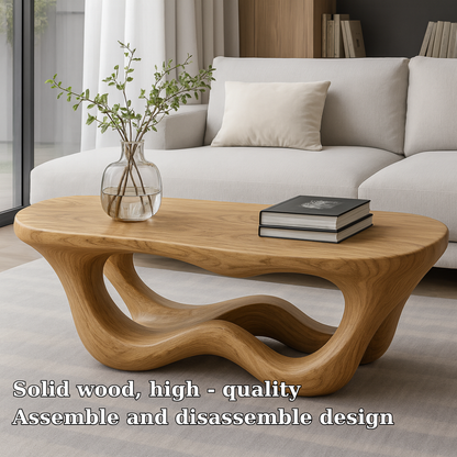 Handcrafted Solid Wood Coffee Table with Organic Flow Design – Modern Sculptural Furniture Kitchnce