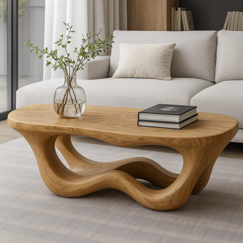 Handcrafted Solid Wood Coffee Table with Organic Flow Design – Modern Sculptural Furniture Kitchnce