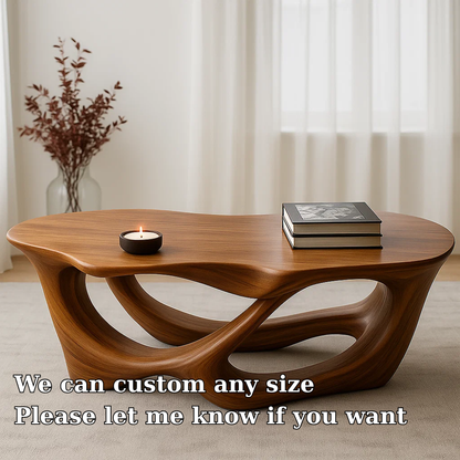 Handcrafted Solid Wood Coffee Table with Fluid Organic Form – Modern Sculptural Centerpiece Kitchnce
