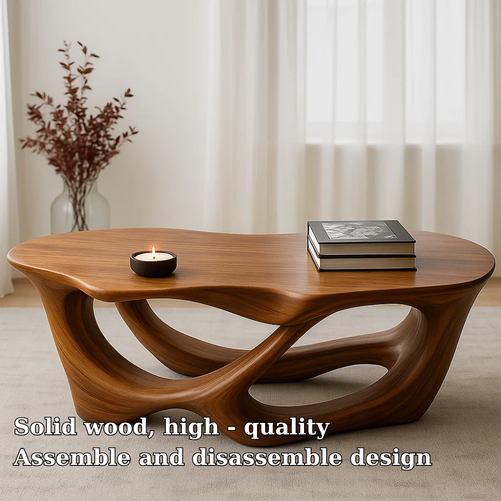 Handcrafted Solid Wood Coffee Table with Fluid Organic Form – Modern Sculptural Centerpiece Kitchnce