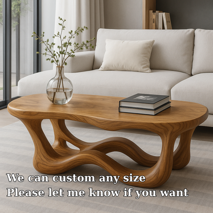Handcrafted Solid Wood Coffee Table with Organic Wave Base – Modern Artistic Living Room Piece Kitchnce