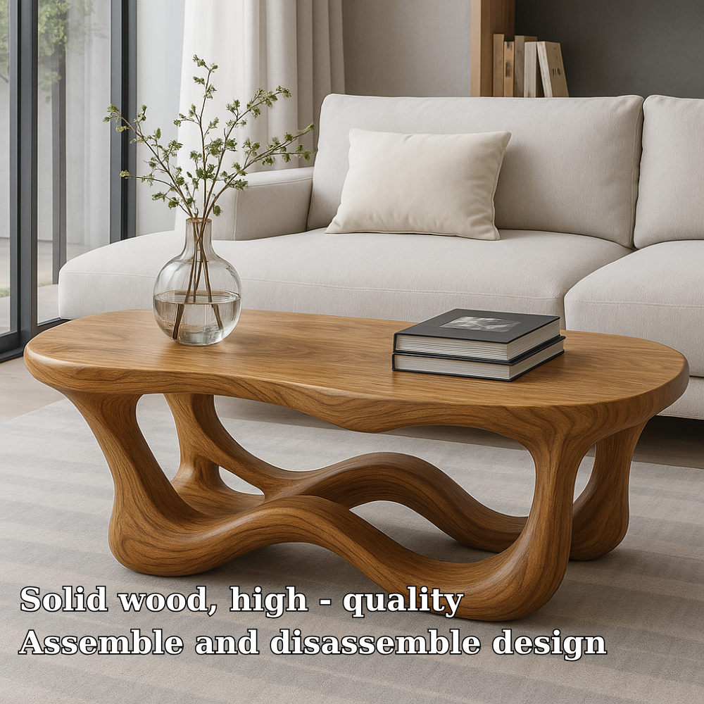 Handcrafted Solid Wood Coffee Table with Organic Wave Base – Modern Artistic Living Room Piece Kitchnce
