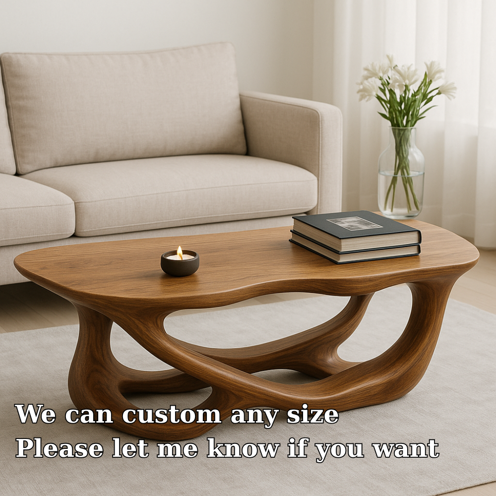 Handcrafted Solid Wood Coffee Table with Sculptural Flow Design – Modern Organic Furniture Kitchnce