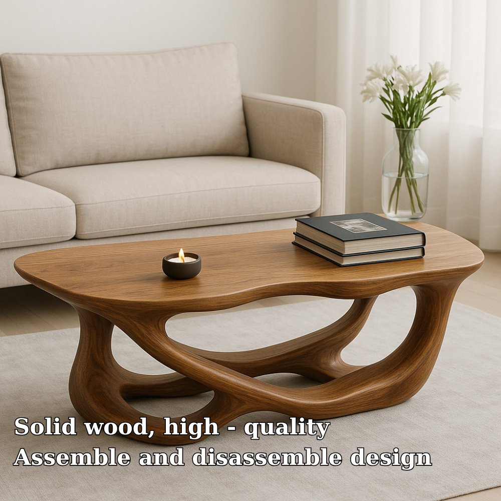 Handcrafted Solid Wood Coffee Table with Sculptural Flow Design – Modern Organic Furniture Kitchnce