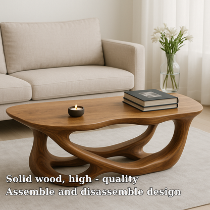 Handcrafted Solid Wood Coffee Table with Sculptural Flow Design – Modern Organic Furniture Kitchnce
