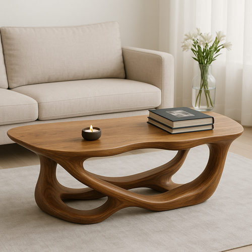 Handcrafted Solid Wood Coffee Table with Sculptural Flow Design – Modern Organic Furniture Kitchnce
