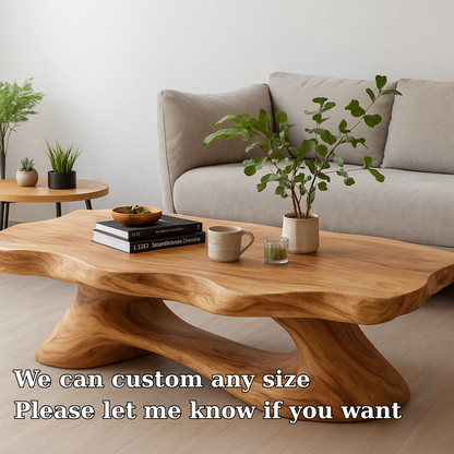 Handcrafted Solid Wood Coffee Table with Organic Flow Design – Modern Natural Living Room Decor Kitchnce