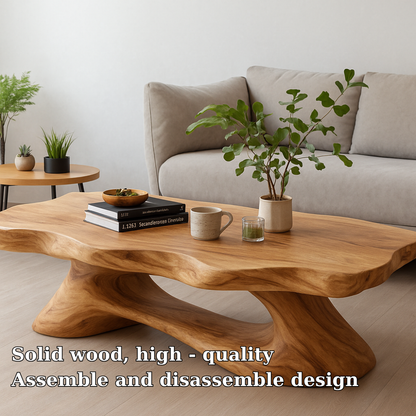 Handcrafted Solid Wood Coffee Table with Organic Flow Design – Modern Natural Living Room Decor Kitchnce