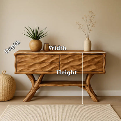 Handcrafted Solid Wood Console Table with Wave Texture Design – Modern Organic Furniture Kitchnce