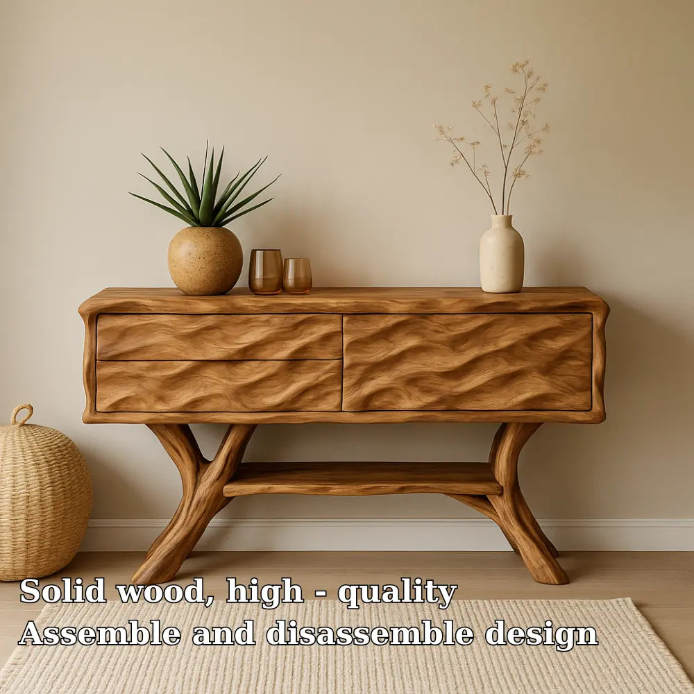 Handcrafted Solid Wood Console Table with Wave Texture Design – Modern Organic Furniture Kitchnce