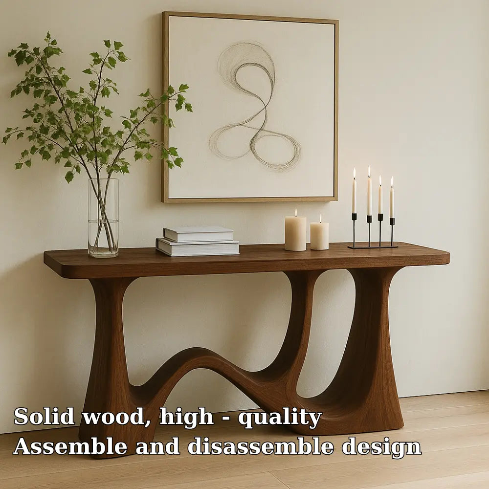 Handcrafted Solid Wood Console Table with Sculptural Wave Legs – Modern Minimalist Design Kitchnce