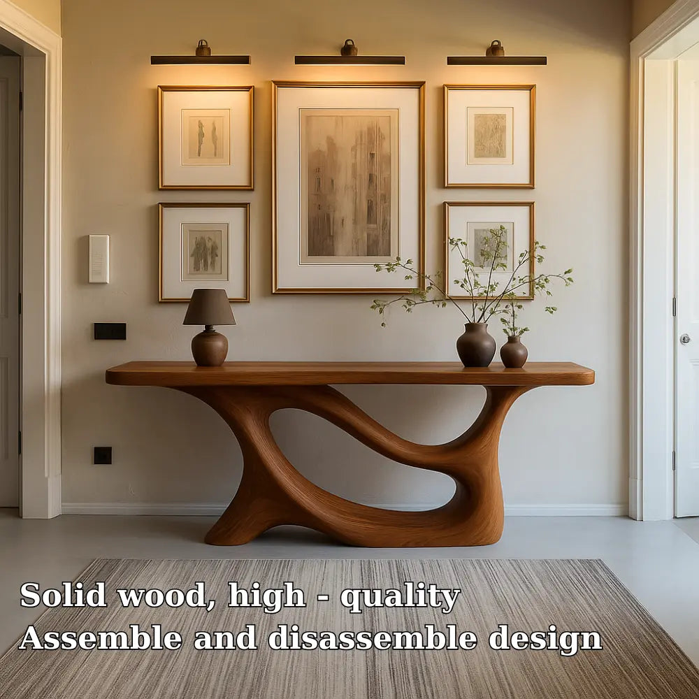 Handcrafted Solid Wood Console Table with Artistic Flow Base – Modern Entryway Furniture Kitchnce