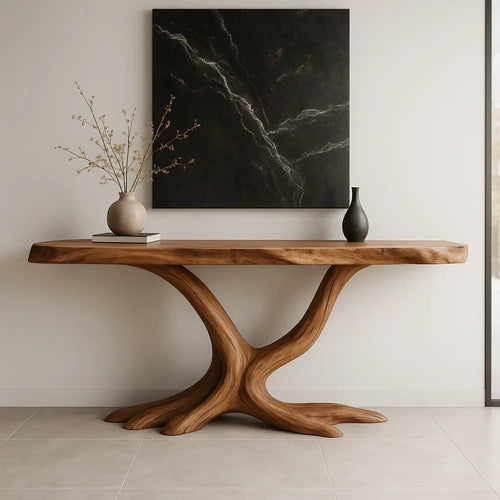 Handcrafted Solid Wood Console Table with Root Form Base – Modern Organic Design Kitchnce