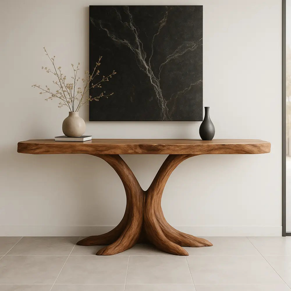 Handcrafted Solid Wood Console Table with Root-Inspired Base – Organic Modern Entryway Kitchnce