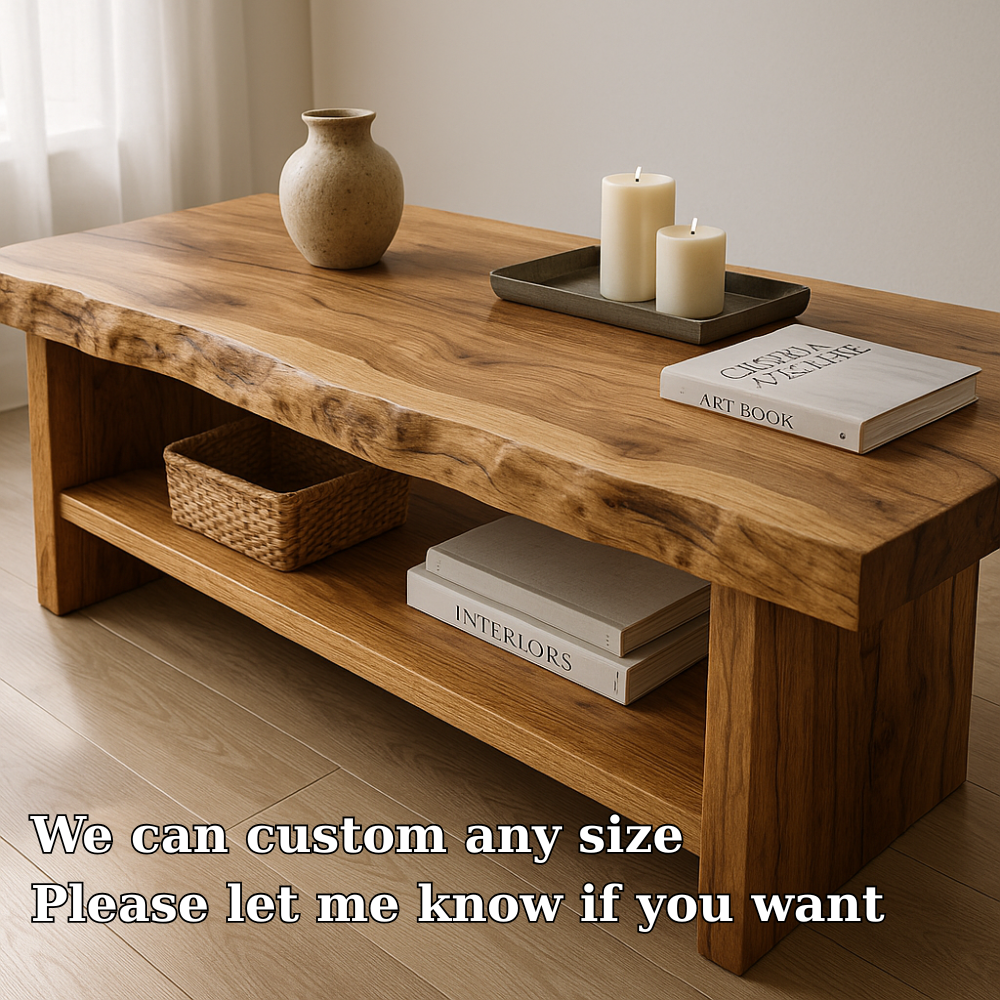 Handcrafted Solid Wood Coffee Table with Live Edge – Natural Rustic Centerpiece for Living Room Kitchnce