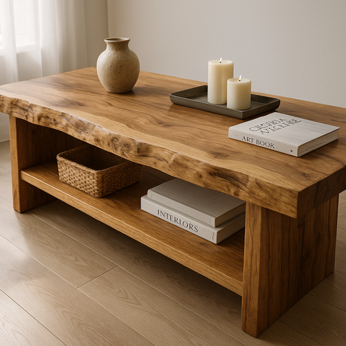 Handcrafted Solid Wood Coffee Table with Live Edge – Natural Rustic Centerpiece for Living Room Kitchnce