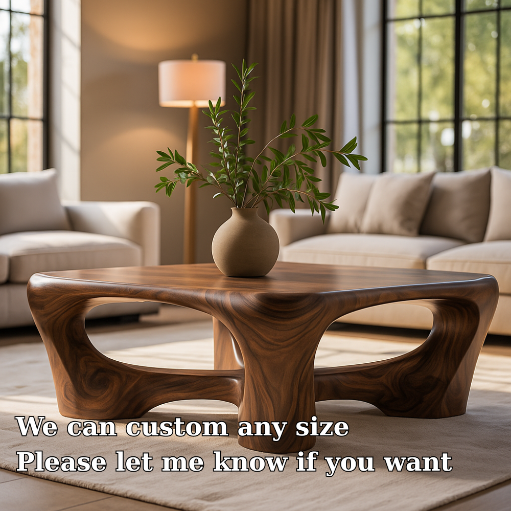 Handcrafted Solid Wood Coffee Table – Sculptural Organic Design for Modern Elegant Living Rooms Kitchnce