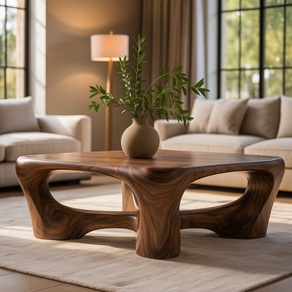 Handcrafted Solid Wood Coffee Table – Sculptural Organic Design for Modern Elegant Living Rooms Kitchnce