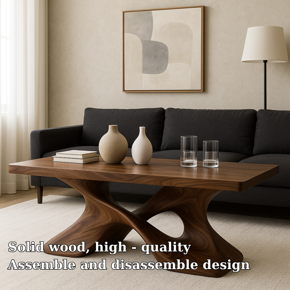 Handcrafted Solid Wood Coffee Table – Artistic Cross-Leg Design for Modern Luxury Living Spaces Kitchnce