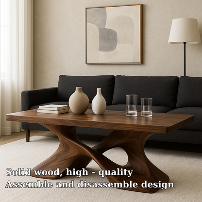 Handcrafted Solid Wood Coffee Table – Artistic Cross-Leg Design for Modern Luxury Living Spaces Kitchnce