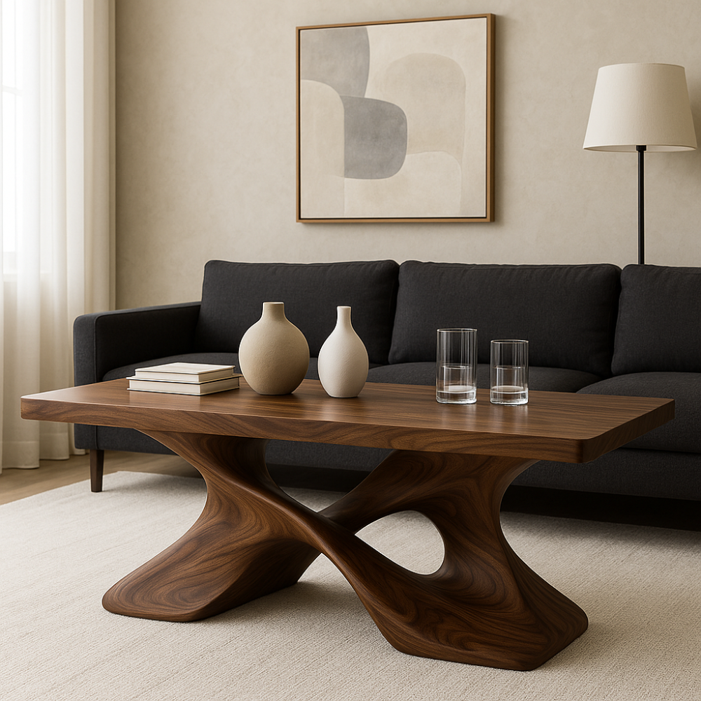 Handcrafted Solid Wood Coffee Table – Artistic Cross-Leg Design for Modern Luxury Living Spaces Kitchnce