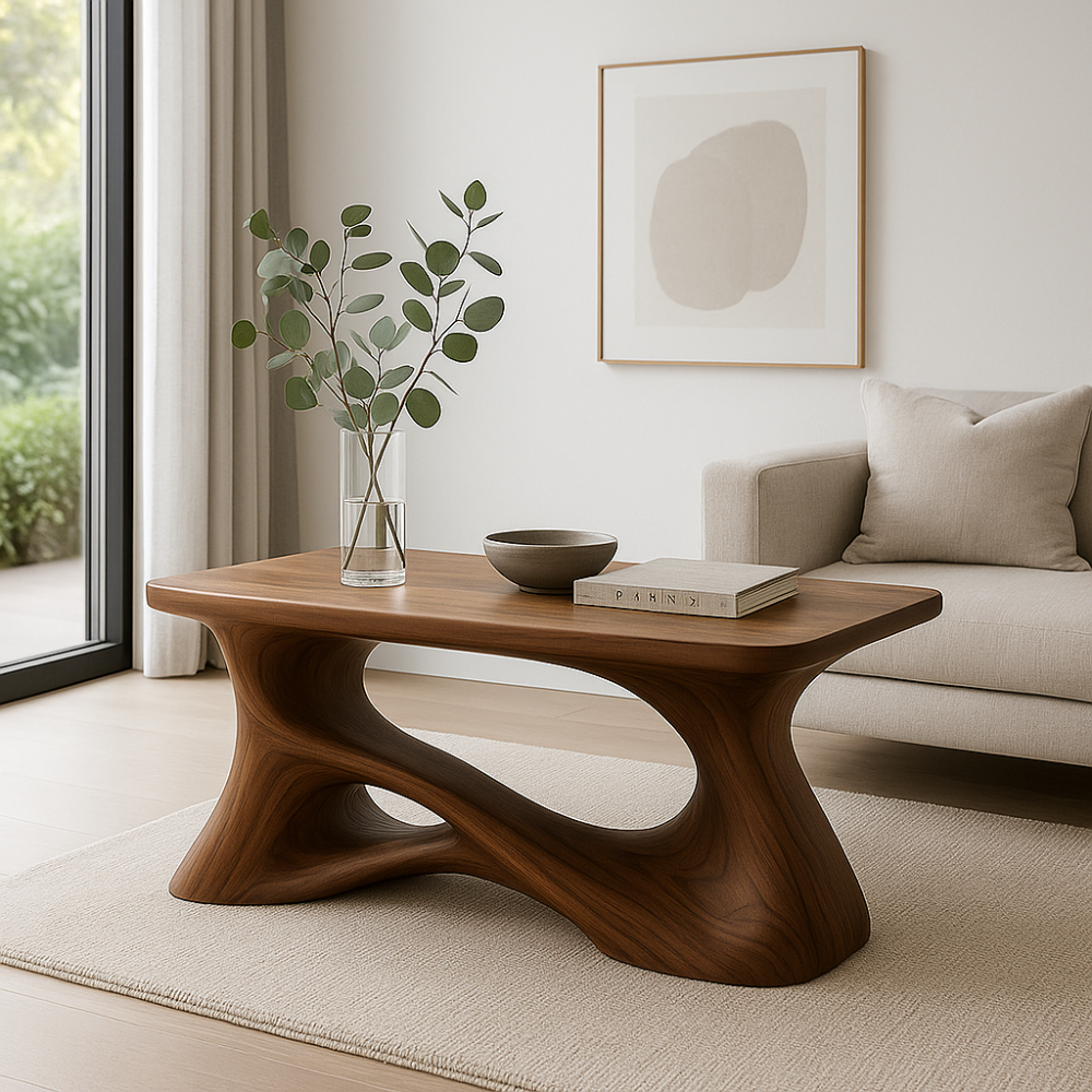 Handcrafted Solid Wood Coffee Table – Artistic Flowing Design for Modern Minimalist Interiors Kitchnce
