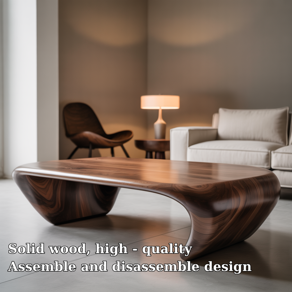 Handcrafted Solid Wood Coffee Table – Modern Sculptural Design with Smooth Organic Curves Kitchnce
