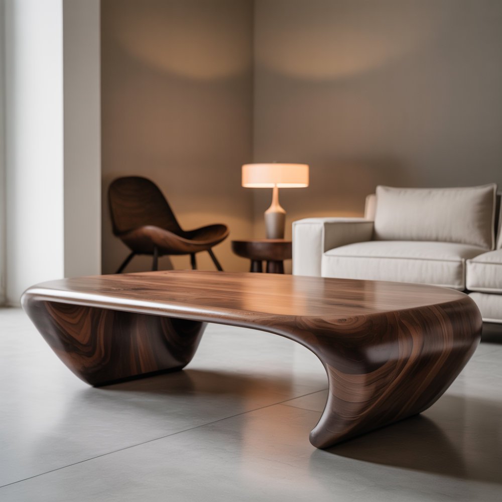 Handcrafted Solid Wood Coffee Table – Modern Sculptural Design with Smooth Organic Curves Kitchnce