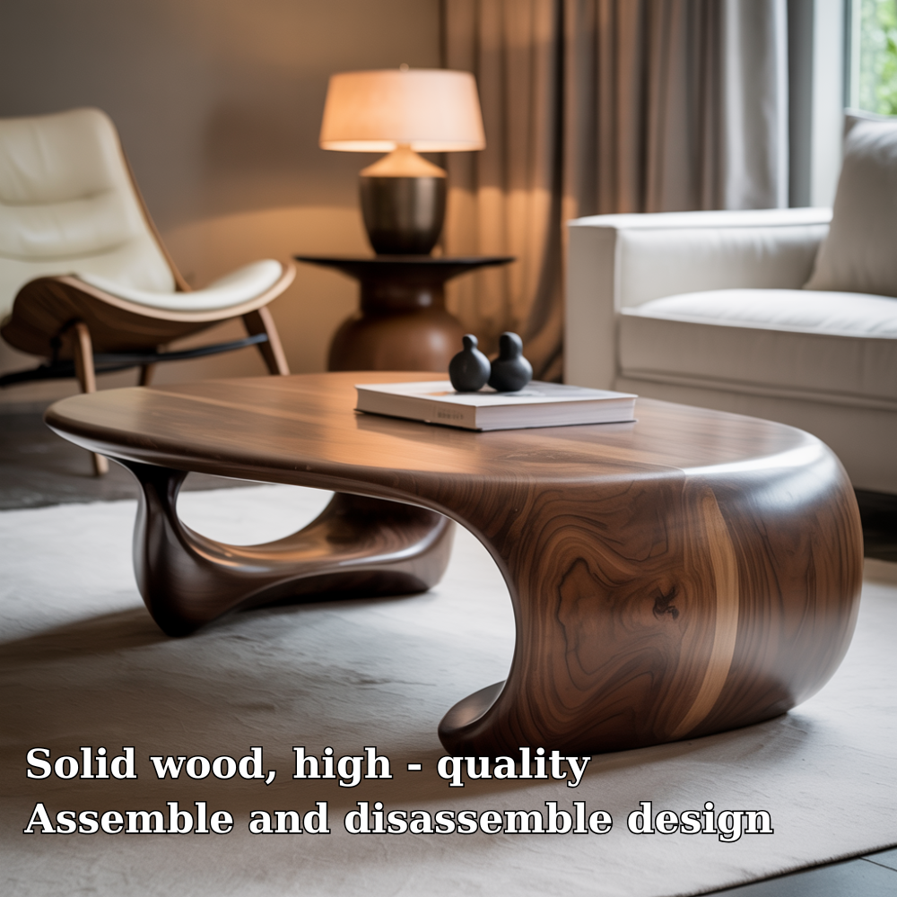 Handcrafted Solid Wood Coffee Table – Modern Organic Design with Flowing Sculptural Form Kitchnce