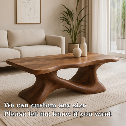 Handcrafted Solid Wood Coffee Table – Sculptural Modern Design with Organic Flowing Form Kitchnce