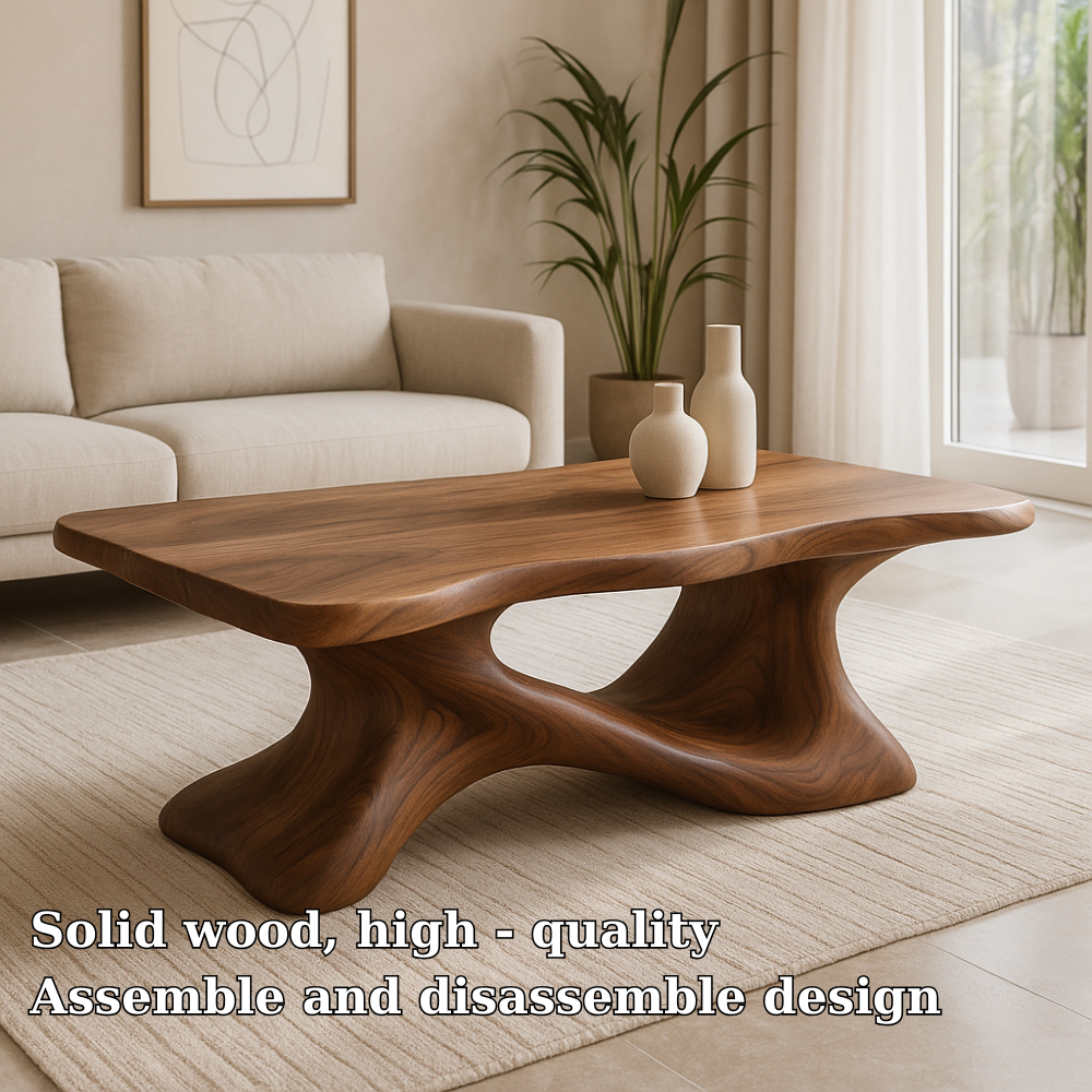Handcrafted Solid Wood Coffee Table – Sculptural Modern Design with Organic Flowing Form Kitchnce