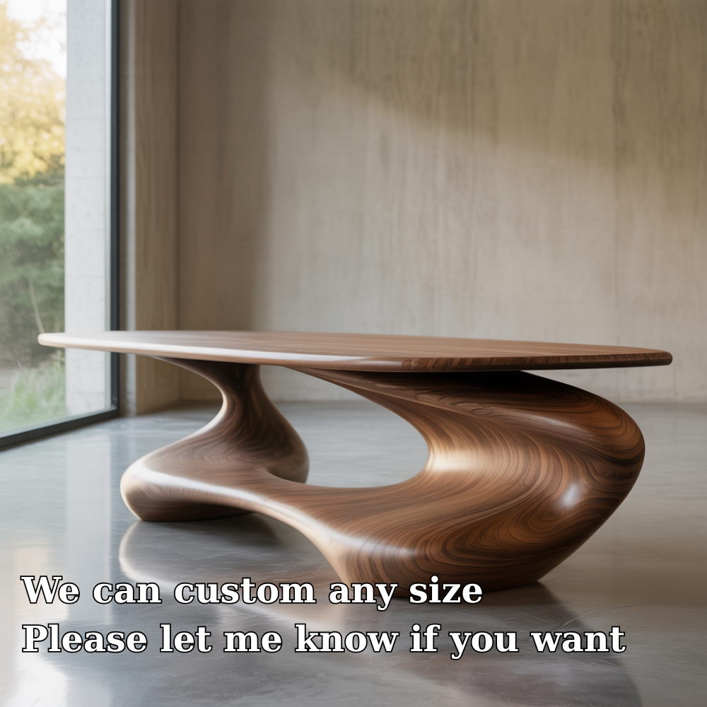 Handcrafted Solid Wood Coffee Table – Sculptural Modern Design with Smooth Organic Flow Kitchnce