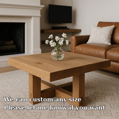 Handcrafted Solid Wood Coffee Table – Modern Minimalist Square Design with Cross Base Kitchnce
