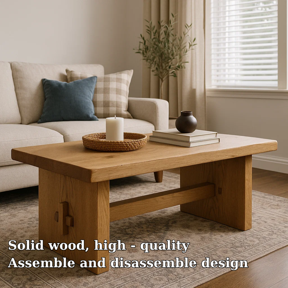 Handcrafted Solid Wood Coffee Table – Rustic Minimalist Design with Mortise Joinery Detail Kitchnce