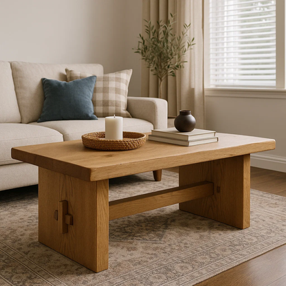 Handcrafted Solid Wood Coffee Table – Rustic Minimalist Design with Mortise Joinery Detail Kitchnce