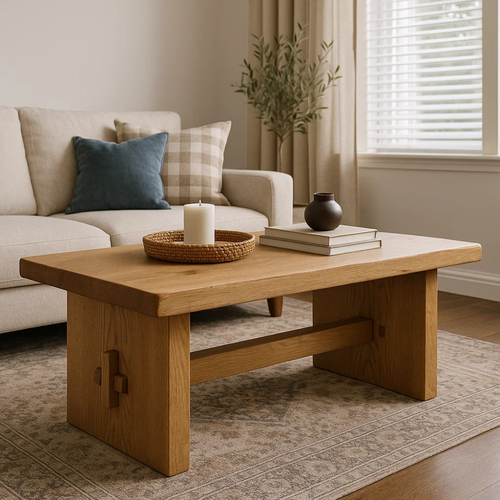 Handcrafted Solid Wood Coffee Table – Rustic Minimalist Design with Mortise Joinery Detail Kitchnce