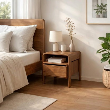 Solid Wood Nightstand with Drawer & Shelf – Modern Bedside Table