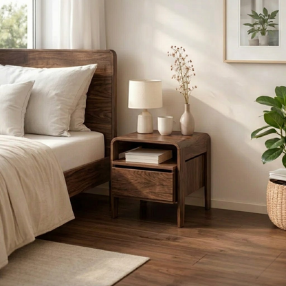 Solid Wood Nightstand with Drawer & Shelf – Modern Bedside Table