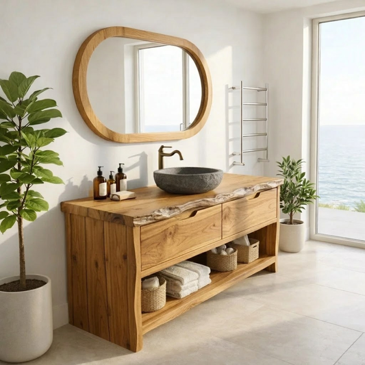 Solid Wood Bathroom Vanity Cabinet with Live Edge – Rustic Vanity Base Only