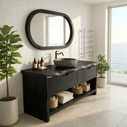 Solid Wood Bathroom Vanity Cabinet with Live Edge – Rustic Vanity Base Only