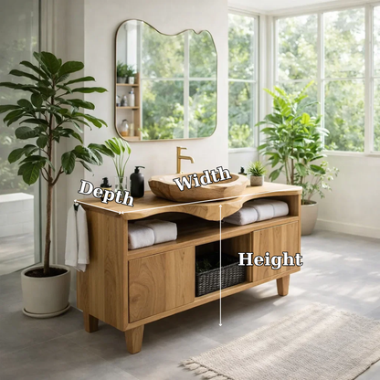 Solid Wood Bathroom Vanity Cabinet with Storage – Modern Oak Vanity Base Only