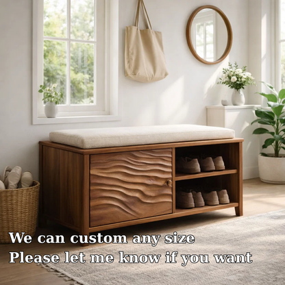 Solid Wood Shoe Bench with Cushion & Storage – Entryway Organizer with Shelf